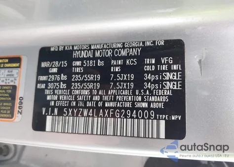 2015 Hyundai Santa Fe Sport 2.0L Turbo from USA, damaged, VIN 5XYZW4LAXFG294009